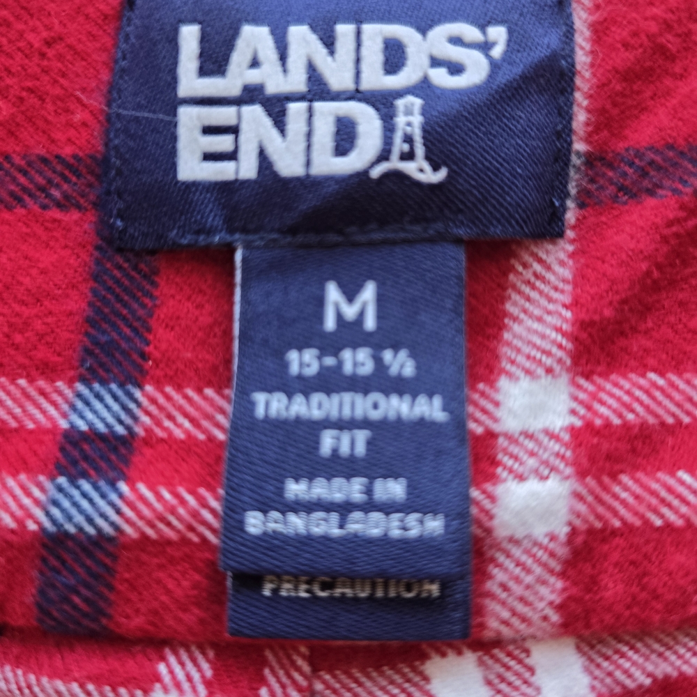 Lands' End Women's Red and White Plaid Button Down Shirt Cotton Fall Winter Med. - Picture 3 of 8